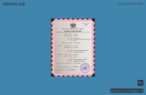 PSD-Beispiel für eine Geburtsurkunde aus Trinidad und Tobago